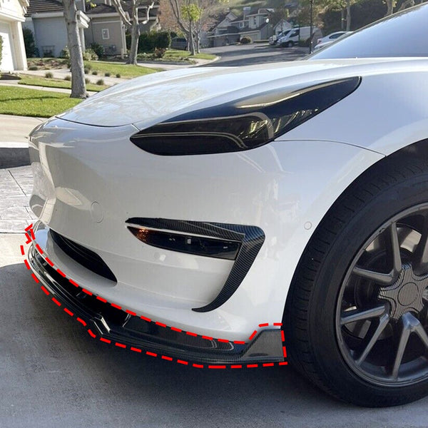 For Tesla Model 3 1723 Front Bumper Lip Kit Chin Spoiler Carbon Fiber Style