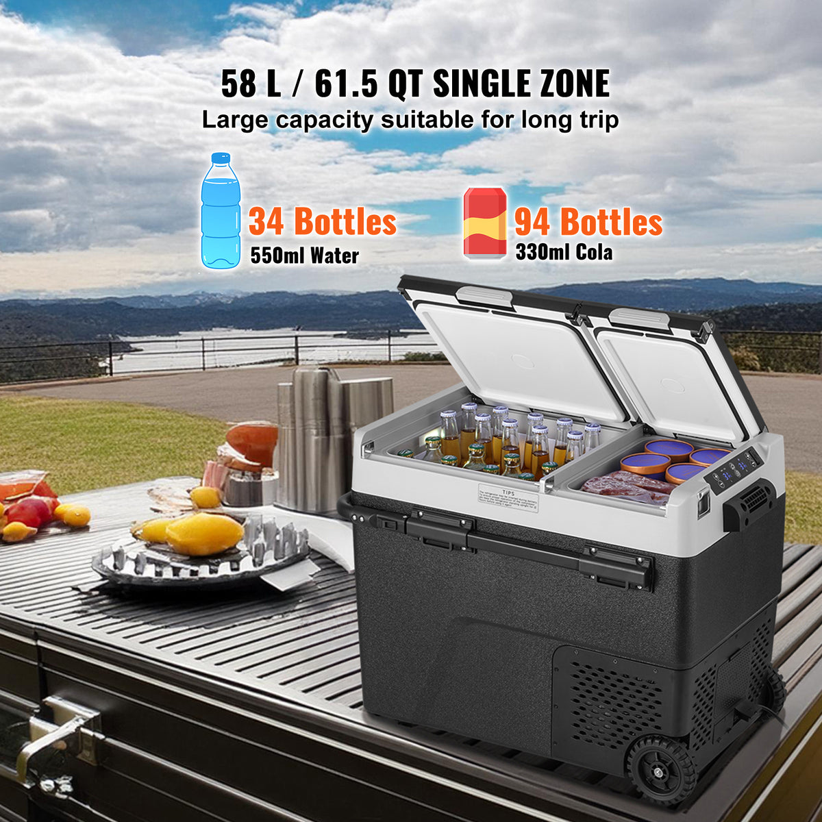 VEVOR Portable Car Refrigerator Freezer Compressor 58 L Dual Zone for Home Car