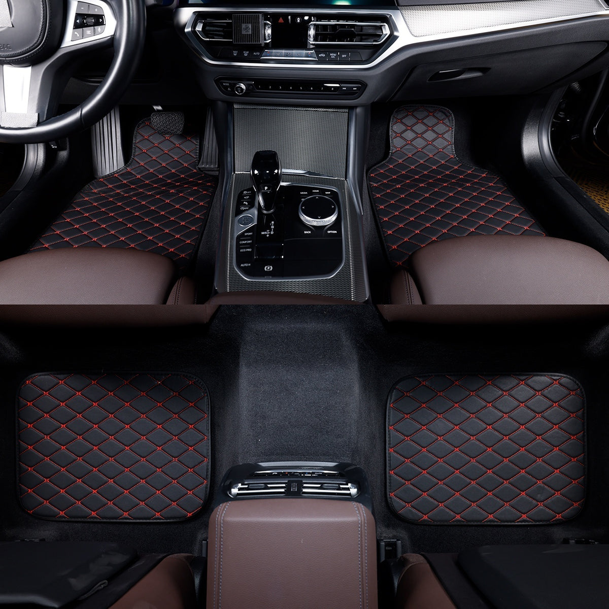 4pcs Luxury Faux Leather Car Floor Mats for Tesla Model 3\u002FY\u002FS\u002FX 2012-2025 - Complete Coverage, Thick Padding, Durable & Easy Clean, Fit, Black with Blue Diamond Pattern, Vehicle Interior Upgrade, Sleek Car Accessory, Easyclean Material