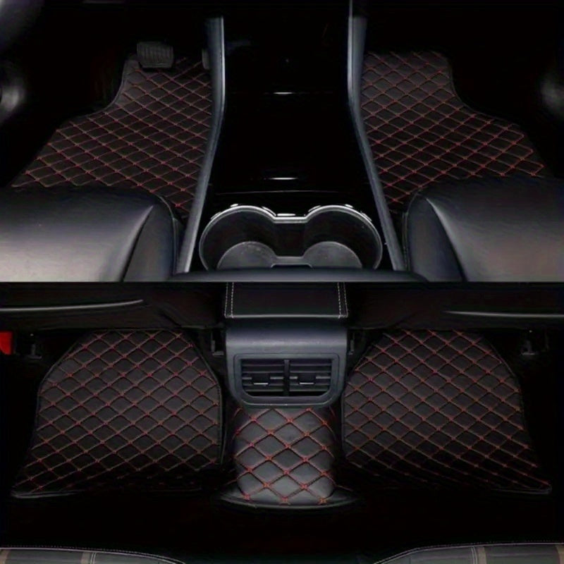 4pcs Luxury Faux Leather Car Floor Mats for Tesla Model 3\u002FY\u002FS\u002FX 2012-2025 - Complete Coverage, Thick Padding, Durable & Easy Clean, Fit, Black with Blue Diamond Pattern, Vehicle Interior Upgrade, Sleek Car Accessory, Easyclean Material