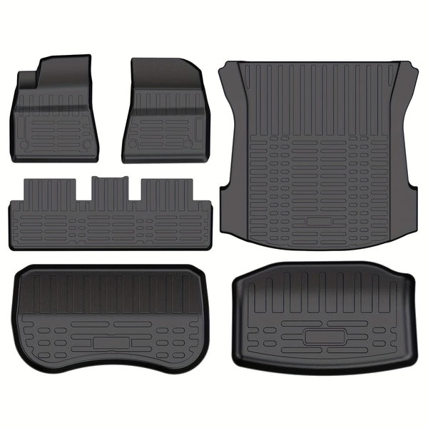 5D Car Mat (6pcs Set), Material: TPE, Including: Floor Mats+front Compartment+rear Compartment+trunk Mat, Model: for Tesla Model 3 2021-2024