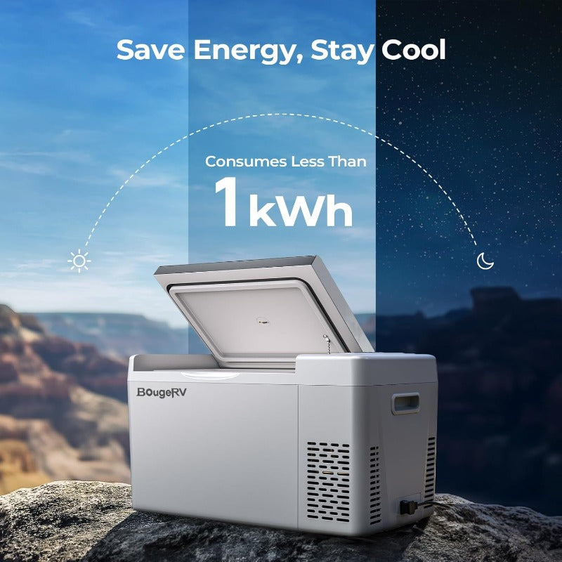 BougeRV Portable Car Freezer 12V\u002F24V Compressor Refrigerator with Freezer Section, 12V \u002F24V \u002F110-240V AC Power, 7°F to 50°F Temperature Range, Low Noise, - RV\u002FCamping Fridge for Trucks, SUVs, Campers, Boats (No Ice
