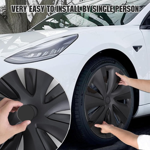 19 Inch Wheel Covers for Model Y 20212024 4 Pcs Matte Black Wheel Cover HubCaps Compatible with Model Y 20012004 Matte Black ABS Hubcaps Cyclone Turbine Style