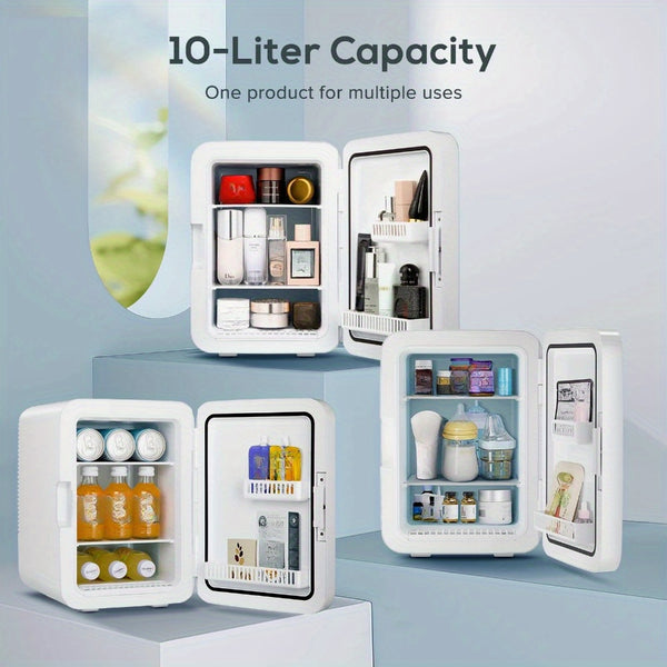 KNDKO 10L Mini Fridge\u002F3.1 Cu. Ft. Fridge With 2 Doors, Portable Mini Fridge With Blackboard Door, Cooler Mini Fridge For Bedroom, Car, Office, Dorm And Skincare, AC\u002FDC Car Plug-Compatible - Black, White.