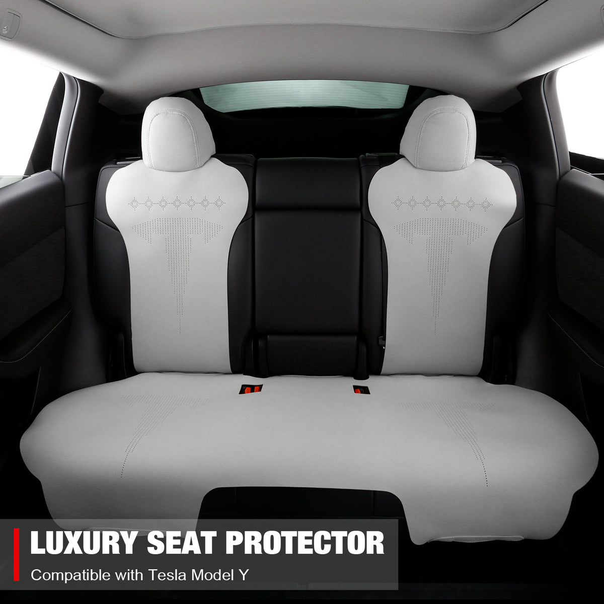 Seat Cover Cushions For Tesla For Model 3 2017-2023, Breathable Easy Clean Suede Leather Driver Seat Cushion Protector Cover (Front + Second Row, White, V2 Style)