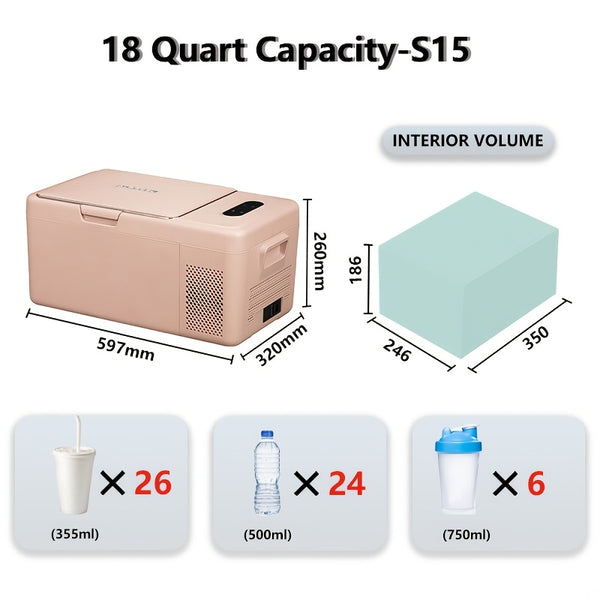 Alpicool S15 Portable Freezer, 12 Volt Refrigerator, 18 Quart (16.8 Liter) Fast Cooling 12V Car Fridge, Pink Car Cooler, 12\u002F24V DC and 100-240V AC for Outdoor, Camping, RV, Truck, Boat
