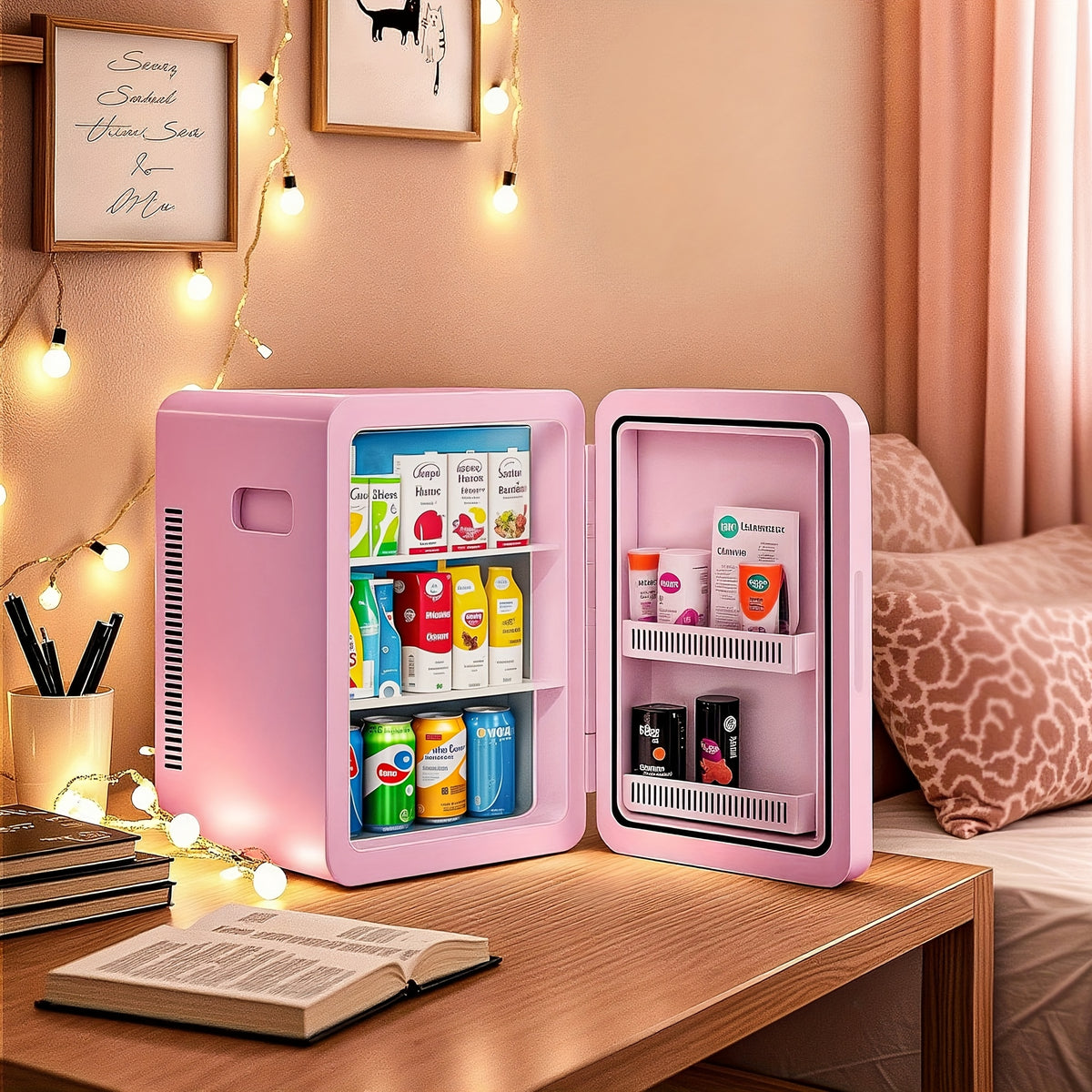 ADVWIN 15L\u002F22L(15.8QT\u002F23.3QT) Mini Fridge for Bedroom - Car, Office Desk & College Dorm Room - 12V Portable Cooler & Warmer for Food, Drinks, Skincare, Beauty & Makeup - AC\u002FDC Small Refrigerator with Glass Front