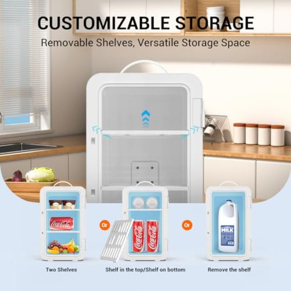 Compact Mini Fridge with 1.59gal\u002F8 Can Capacity - Portable Cooler and Warmer, 110V AC\u002F12V DC, Semiconductor Technology, for Bedroom, Office, Dorm, Car