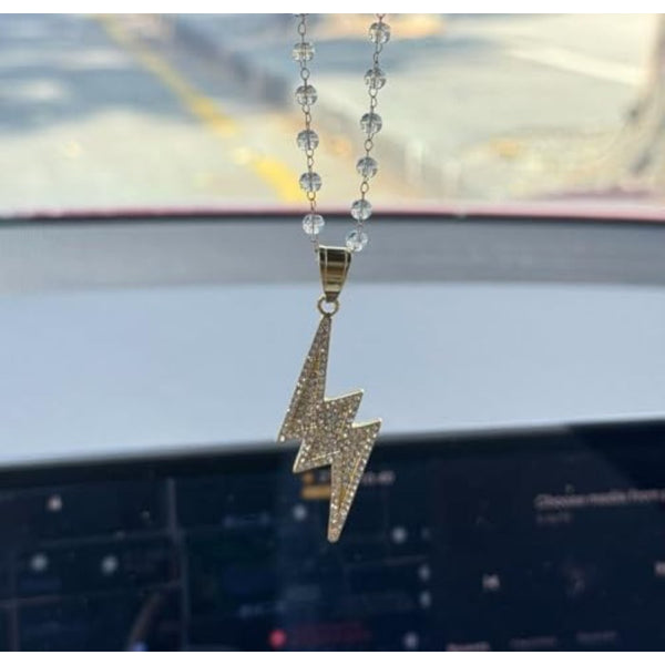 Bling Golden Lightning Bolt Rhinestone Pendant for Car Interior Rearview Mirror, Hanging Charm Ornament Bedazzled Accessories