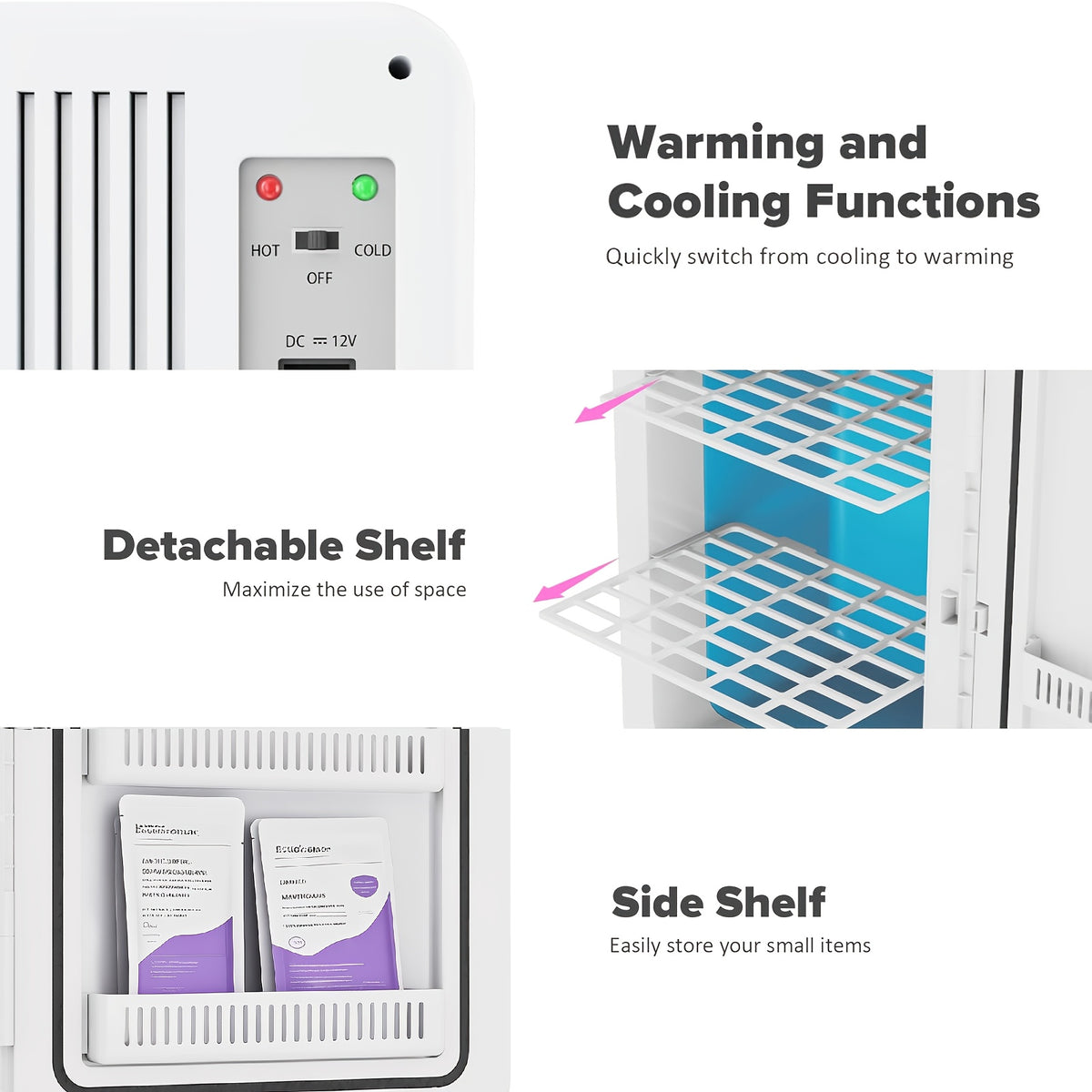 ADVWIN 5.81gal Mini Fridge, 12v DC Portable Cooler Warmer, Mini Refrigerator with Glass Front, for Car Office Desk & Dorm Food Beverage Skincare