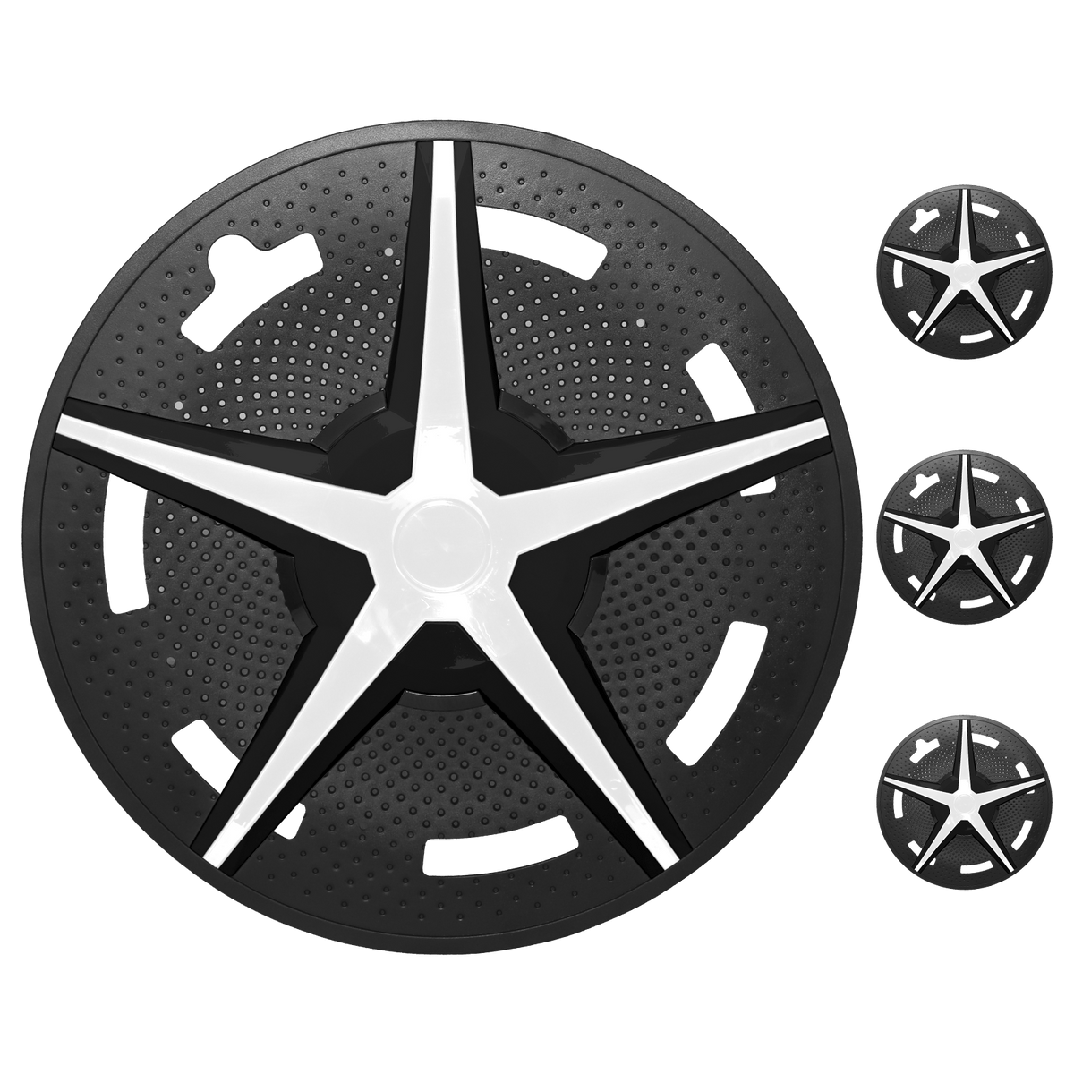 19 Inch Black & White Single Star Hubcaps for Tesla Model Y 2019–2024 – Stylish Wheel Covers for Gemini Rims (Set of 4)