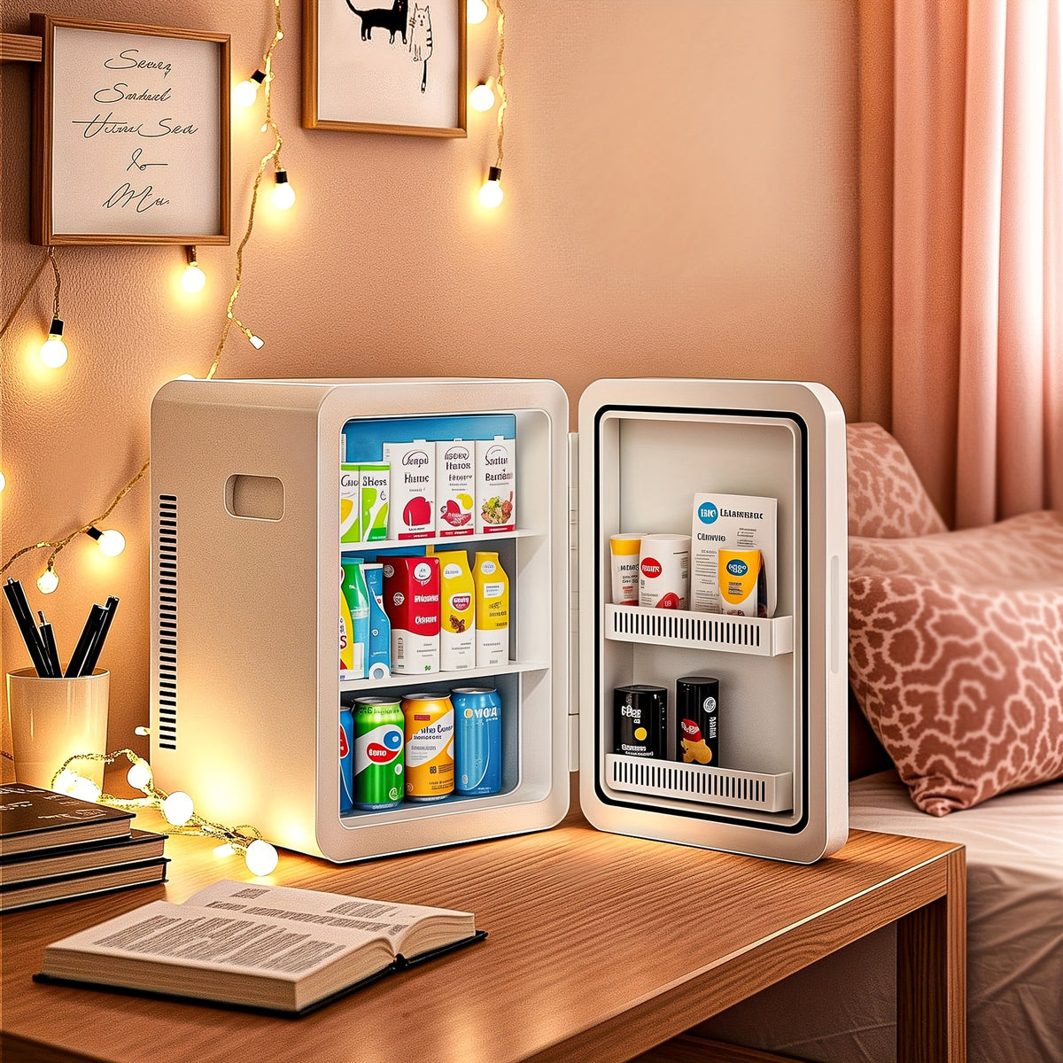 ADVWIN 15L\u002F22L(15.8QT\u002F23.3QT) Mini Fridge for Bedroom - Car, Office Desk & College Dorm Room - 12V Portable Cooler & Warmer for Food, Drinks, Skincare, Beauty & Makeup - AC\u002FDC Small Refrigerator with Glass Front