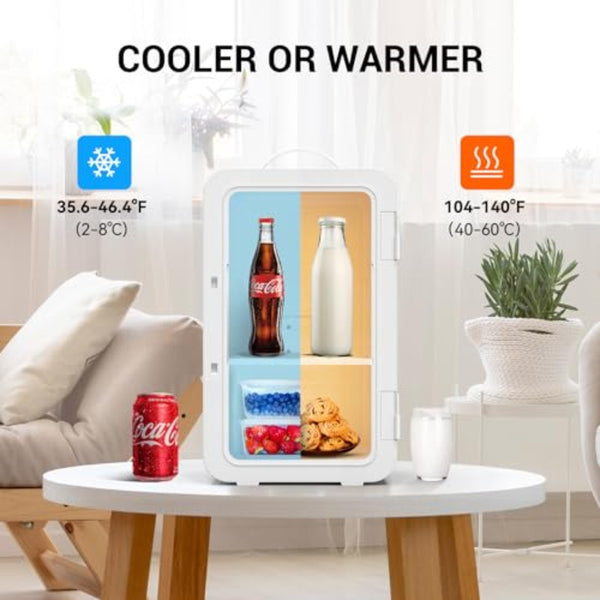 Compact Mini Fridge with 1.59gal\u002F8 Can Capacity - Portable Cooler and Warmer, 110V AC\u002F12V DC, Semiconductor Technology, for Bedroom, Office, Dorm, Car