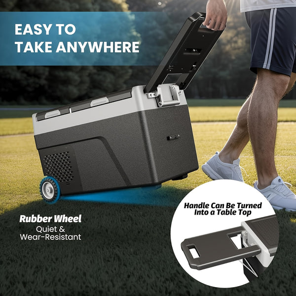 51 QT (48L) Portable Car Electric Cooler, 12V Refrigerator Fridge Freezer For Car, Dual Zone, -4F-68F, Wheels, AC\u002FDC Charger For Camping, Picnic, Travel, Road Trip, Black