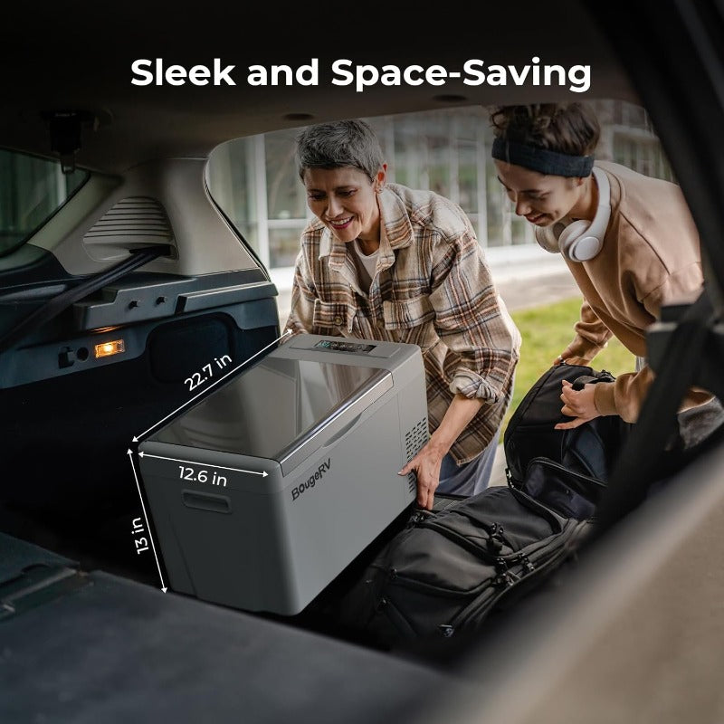 BougeRV Portable Car Freezer 12V\u002F24V Compressor Refrigerator with Freezer Section, 12V \u002F24V \u002F110-240V AC Power, 7°F to 50°F Temperature Range, Low Noise, - RV\u002FCamping Fridge for Trucks, SUVs, Campers, Boats (No Ice