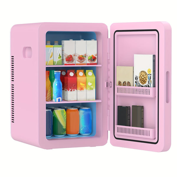 ADVWIN 5.81gal Mini Fridge, 12v DC Portable Cooler Warmer, Mini Refrigerator with Glass Front, for Car Office Desk & Dorm Food Beverage Skincare