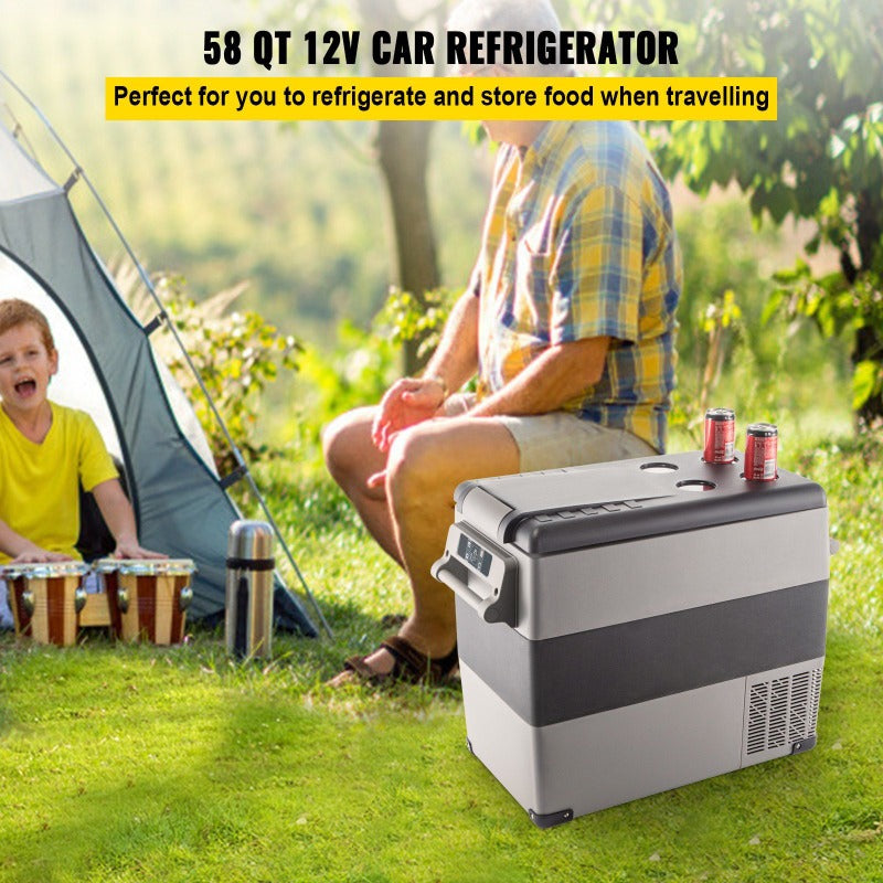 VEVOR 58 Quart 12\u002F24V DC & 110V AC Dual Zone Portable Refrigerator Freezer, 12V Car Fridge with Smart Cooling System, Low Noise & Fast Cooling, Control for RV, Camping, Home, Boat, Off-Grid Use (Compatible with 2A\u002F1.44A