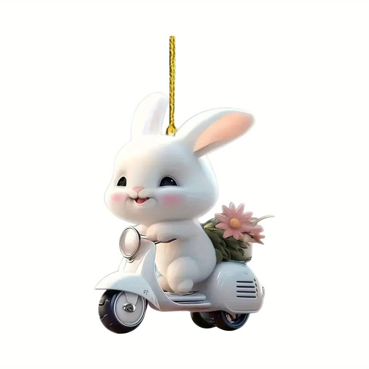 Easter Bunny Hanging Ornaments Cute Rabbit Riding An Electric Bike Car Rearview Mirror Charms Interior Decorations