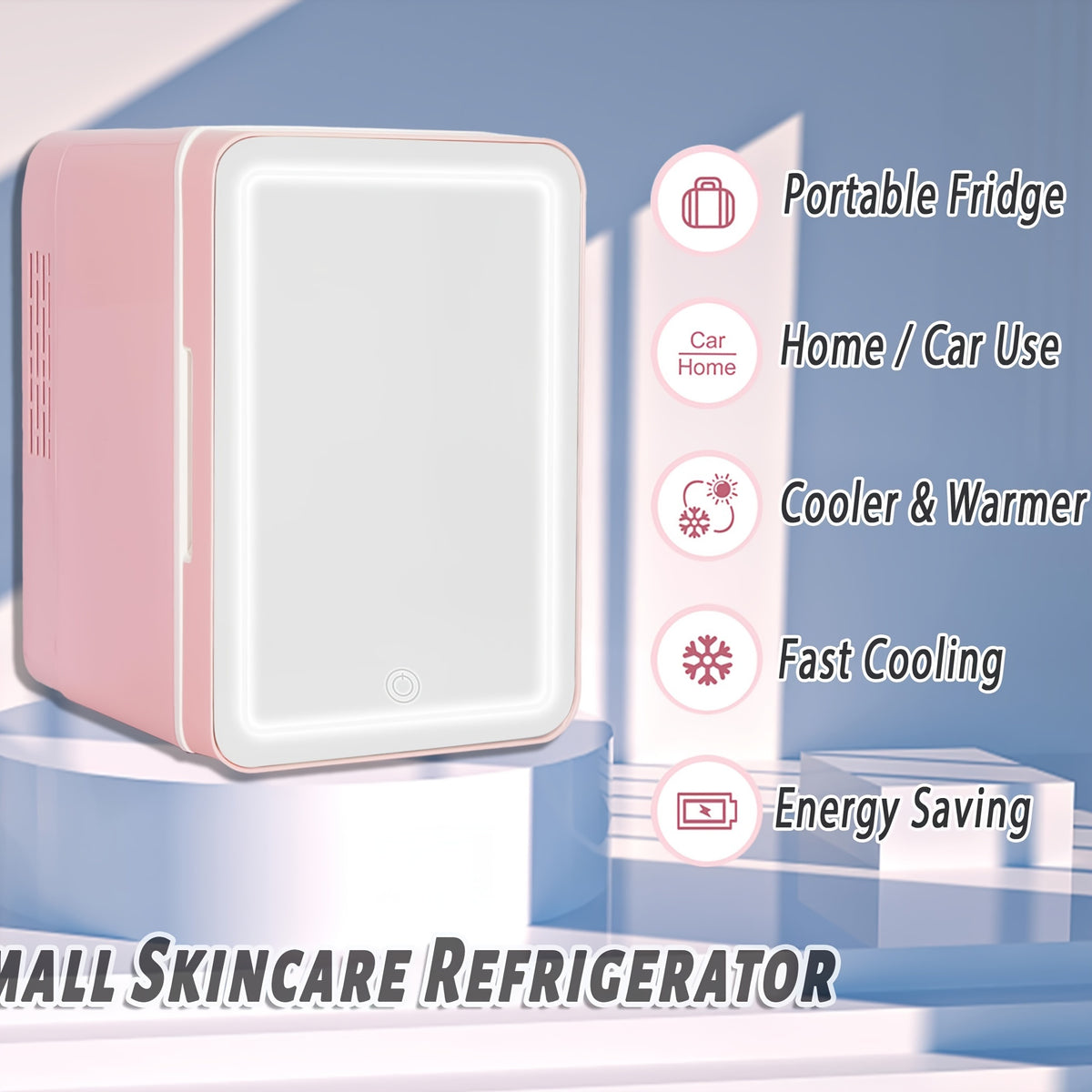 Mini Skincare Fridge 4 Liter\u002F6 Cans, Portable Cosmetic Fridges with Makeup Mirror, Cooler & Warmer, AC & DC, Semiconductor Refrigerator for Bedroom, Car, Office, Outdoor