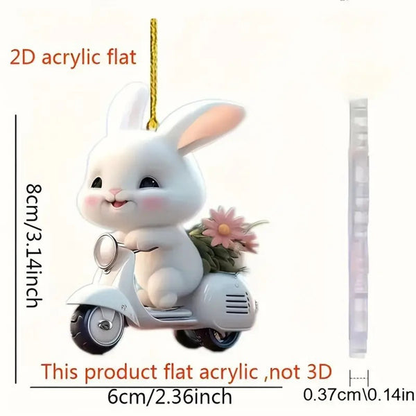 Easter Bunny Hanging Ornaments Cute Rabbit Riding An Electric Bike Car Rearview Mirror Charms Interior Decorations