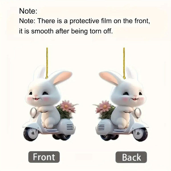 Easter Bunny Hanging Ornaments Cute Rabbit Riding An Electric Bike Car Rearview Mirror Charms Interior Decorations