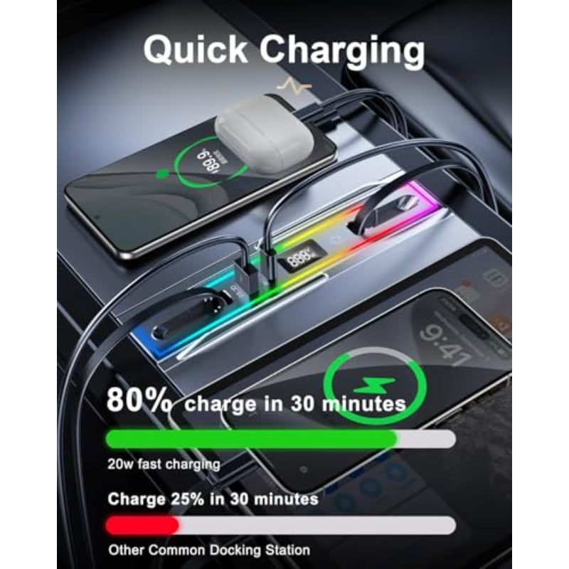 Tesla USB Hub for Model 3 Highland 20242025 Model Y Juniper 2026 with RGB Light 4Port Docking Station Tesla Gifts Men Tesla Phone Charger Charging Hub Center Console Organizer Accessories