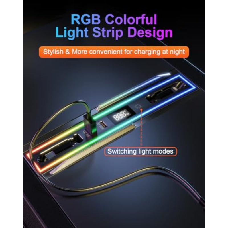 Tesla USB Hub for Model 3 Highland 20242025 Model Y Juniper 2026 with RGB Light 4Port Docking Station Tesla Gifts Men Tesla Phone Charger Charging Hub Center Console Organizer Accessories