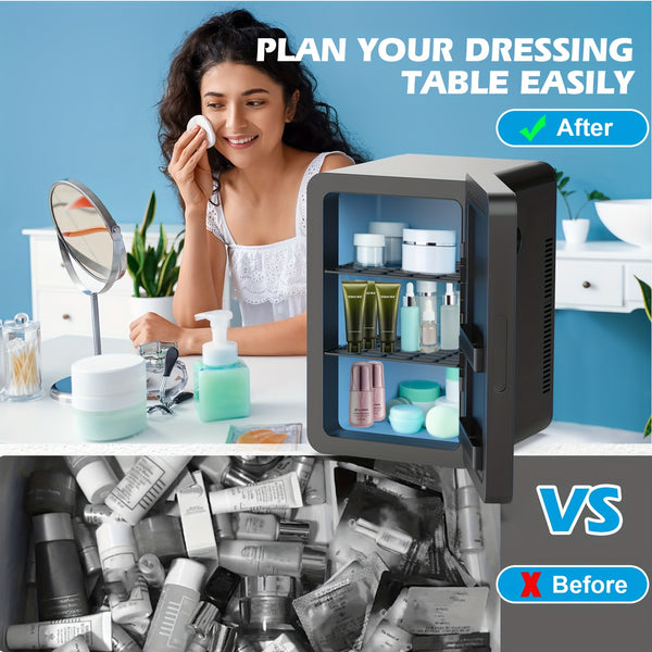 ADVWIN 15L\u002F22L(15.8QT\u002F23.3QT) Mini Fridge for Bedroom - Car, Office Desk & College Dorm Room - 12V Portable Cooler & Warmer for Food, Drinks, Skincare, Beauty & Makeup - AC\u002FDC Small Refrigerator with Glass Front