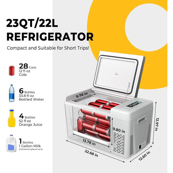 BougeRV Portable Car Freezer 12V\u002F24V Compressor Refrigerator with Freezer Section, 12V \u002F24V \u002F110-240V AC Power, 7°F to 50°F Temperature Range, Low Noise, - RV\u002FCamping Fridge for Trucks, SUVs, Campers, Boats (No Ice