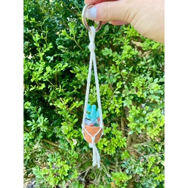 One Crystal Cactus Macramé Hanger| Rearview Mirror Decor| Crystal Carvings| Gemstones| Cactus Crystals| Terracotta Pots