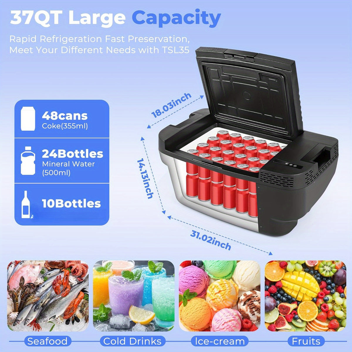 Car Refrigerator for Tesla for Model Y (2019 2020 2021 2022 2023 2024), 37QT (9.25gal) Car Fridge 12V Refrigerator for Tesla for Model Y Trunk, Portable Freezer for Camping Tailgating Road Trip, App Control, 12\u002F 24V DC