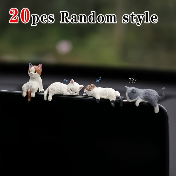 20 Cartoon Mini Cat Car Dashboard Ornaments - Suitable For Interior Decoration And Screen Display