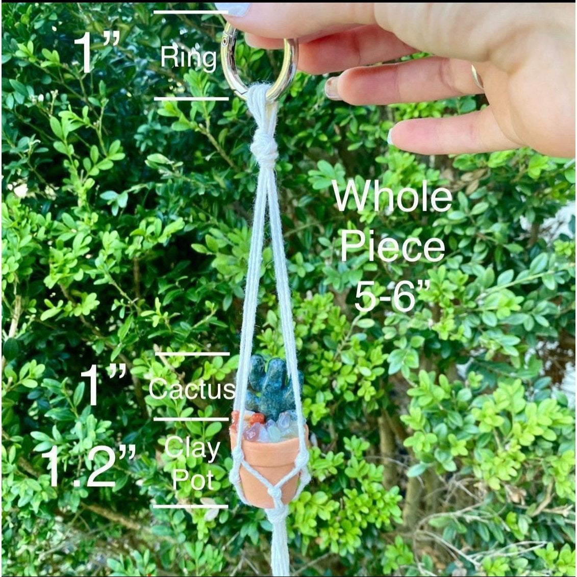 One Crystal Cactus Macramé Hanger| Rearview Mirror Decor| Crystal Carvings| Gemstones| Cactus Crystals| Terracotta Pots