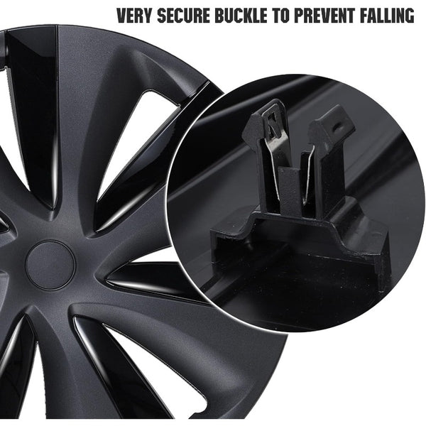 19 Inch Wheel Covers for Model Y 20212024 4 Pcs Matte Black Wheel Cover HubCaps Compatible with Model Y 20012004 Matte Black ABS Hubcaps Cyclone Turbine Style