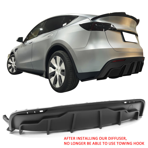 Rear Diffuser For Tesla For Model Y All Models 2020-2024, Matte Black IKON Style PP Rear Bumper Lip Shark Fin Splitter Replacement 3PC, 2021
