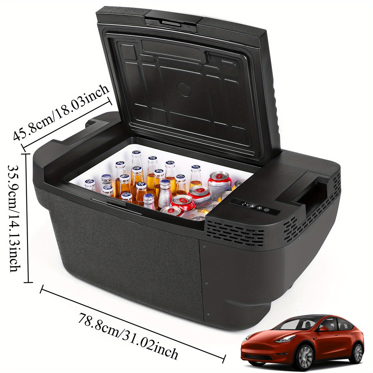 Car Refrigerator for Tesla for Model Y (2019 2020 2021 2022 2023 2024), 37QT (9.25gal) Car Fridge 12V Refrigerator for Tesla for Model Y Trunk, Portable Freezer for Camping Tailgating Road Trip, App Control, 12\u002F 24V DC