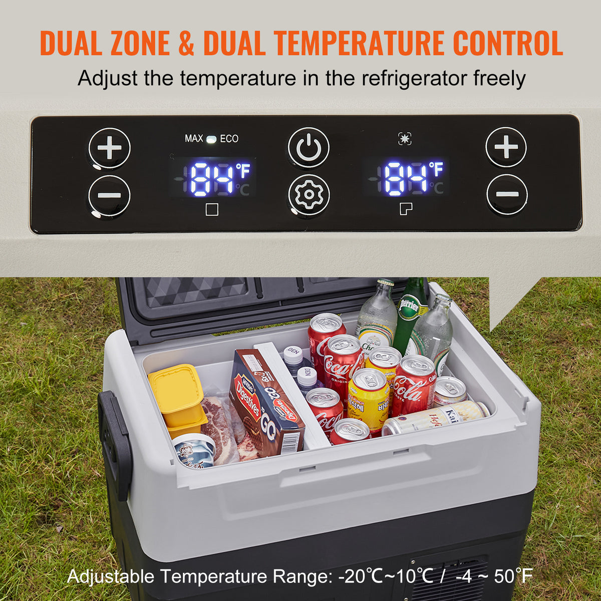 Happybuy 48 QT Car Refrigerator, 12V\u002F24V Dual Zone Portable Freezer, Compressor Cooler For Outdoor, Travel, RV, Camping
