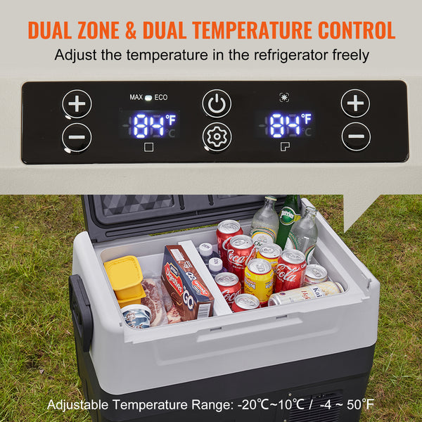 Happybuy 48 QT Car Refrigerator, 12V\u002F24V Dual Zone Portable Freezer, Compressor Cooler For Outdoor, Travel, RV, Camping