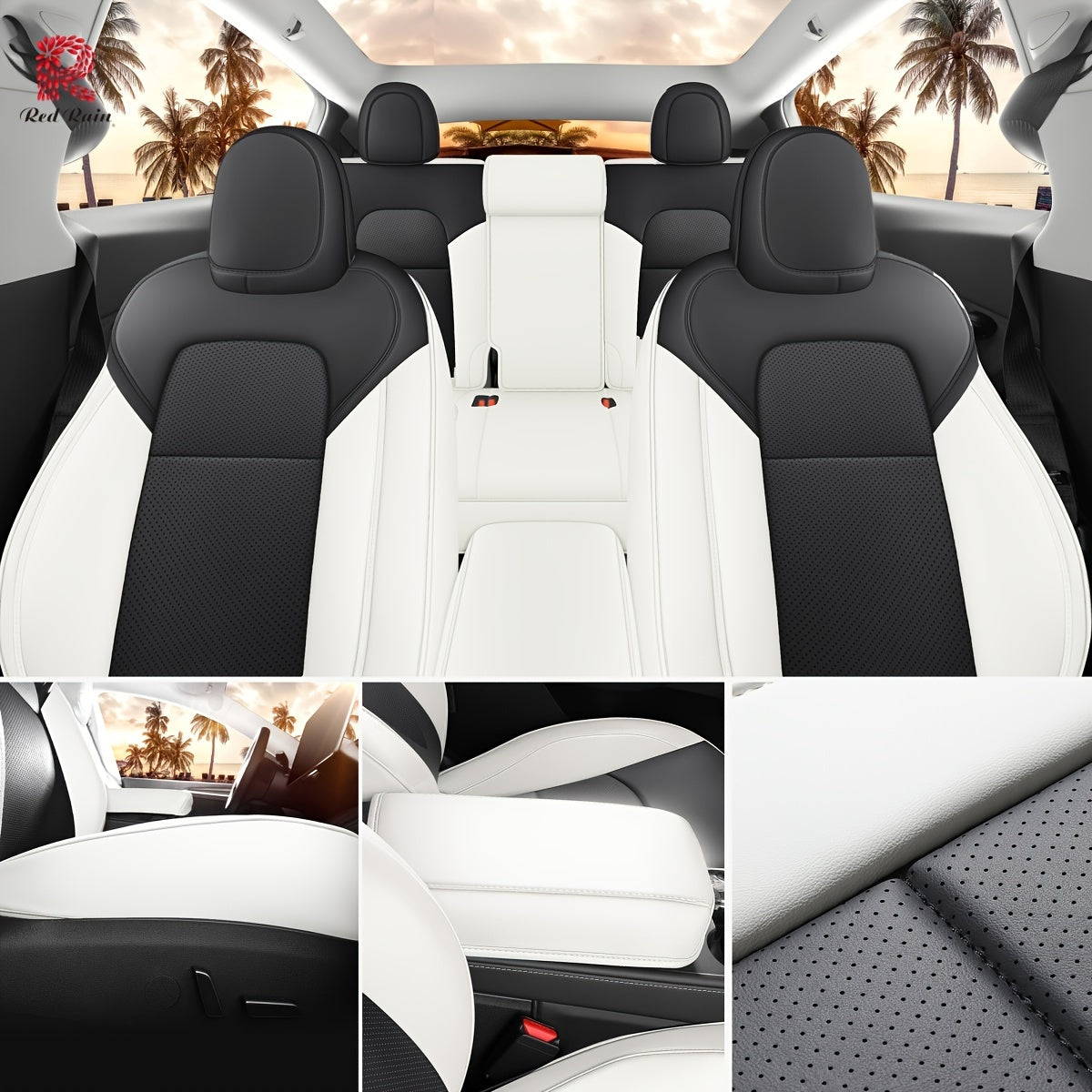 Red Rain Nappa  Car Seat Cover 5 Seats Car Seat Cover For Tesla ModelY 2020-2024\u002F2025(Doesn't Fit Tesla Model Y 7 Seats)