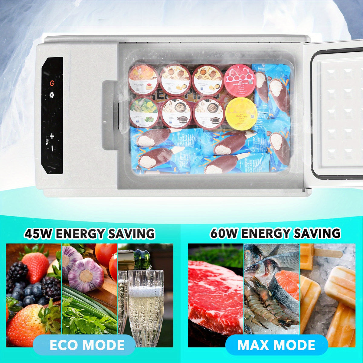 Portable Car Fridge Freezer Upgraded 16QT Portable Car Fridge Freezer | 15 Min Fast Cool, ECO\u002FMAX Dual Modes | 3-Way Charging (Solar\u002FAC\u002FDC) | 3-Level Battery Protection, LED Display & Cup Holders - Camping, RV, Home Use