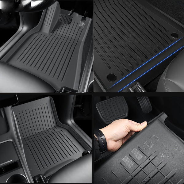 Floor Mats for Tesla for Model Y 2024 2023 2022 2021 TPE All Weather Protection Floor Mats Set (6pcs), Fit Cargo Liner Cargo Trunk Accessories, Heavy Duty Accessories, Black