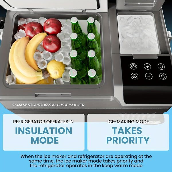 12 Volt Car Refrigerator with Ice Maker, 40QT Car Compressor Cooler with Wheels, Portable Refrigerator -4F-68F with AC\u002F DC Charger, Car Freezer for Travel, Home, Camping, Outdoor (no Battery), Car Fridge Freezer, Portable Car Refrigerator, Refrigerat