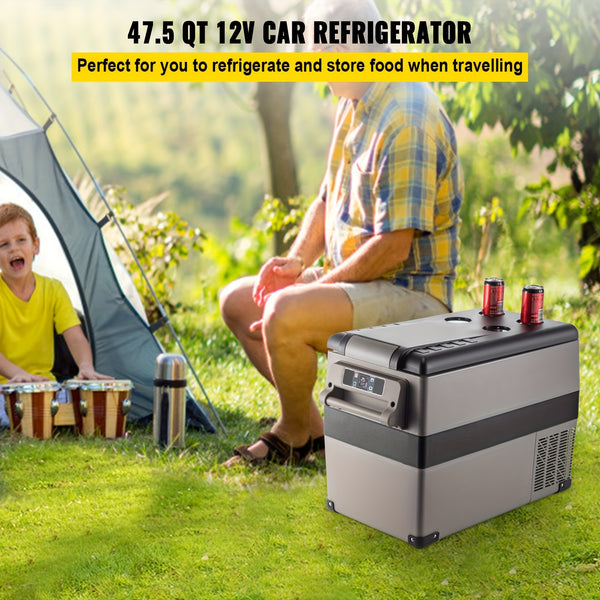 VEVOR 12 Volt Refrigerator 11.89gal(48qt) Fast Cooling Portable Freezer With App Control Car Fridge With 12\u002F24v DC & 110-240v AC For Travel, Camping And Home Use, 48 Quart, Black