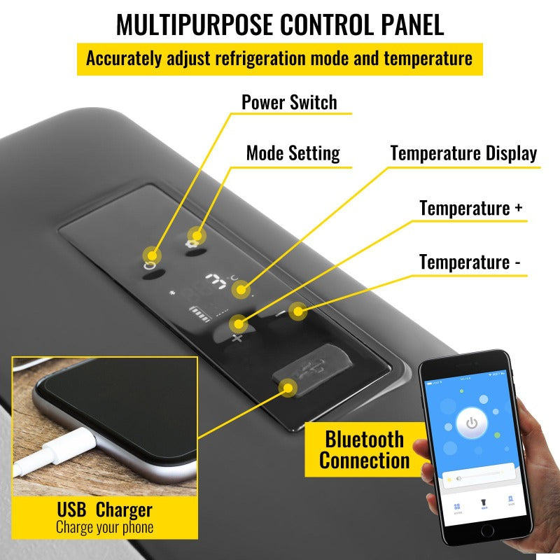 VEVOR 12\u002F24V DC & 110-240V AC Powered 16 Qt Portable Car Refrigerator with App Control & Digital Display, 4°F to 68°F Cooling Range, Compact Mini Fridge with 2-Door Design & Semiconductor Compressor for Truck, RV, Boat, Home, Outdoor Use - Energy-Ef