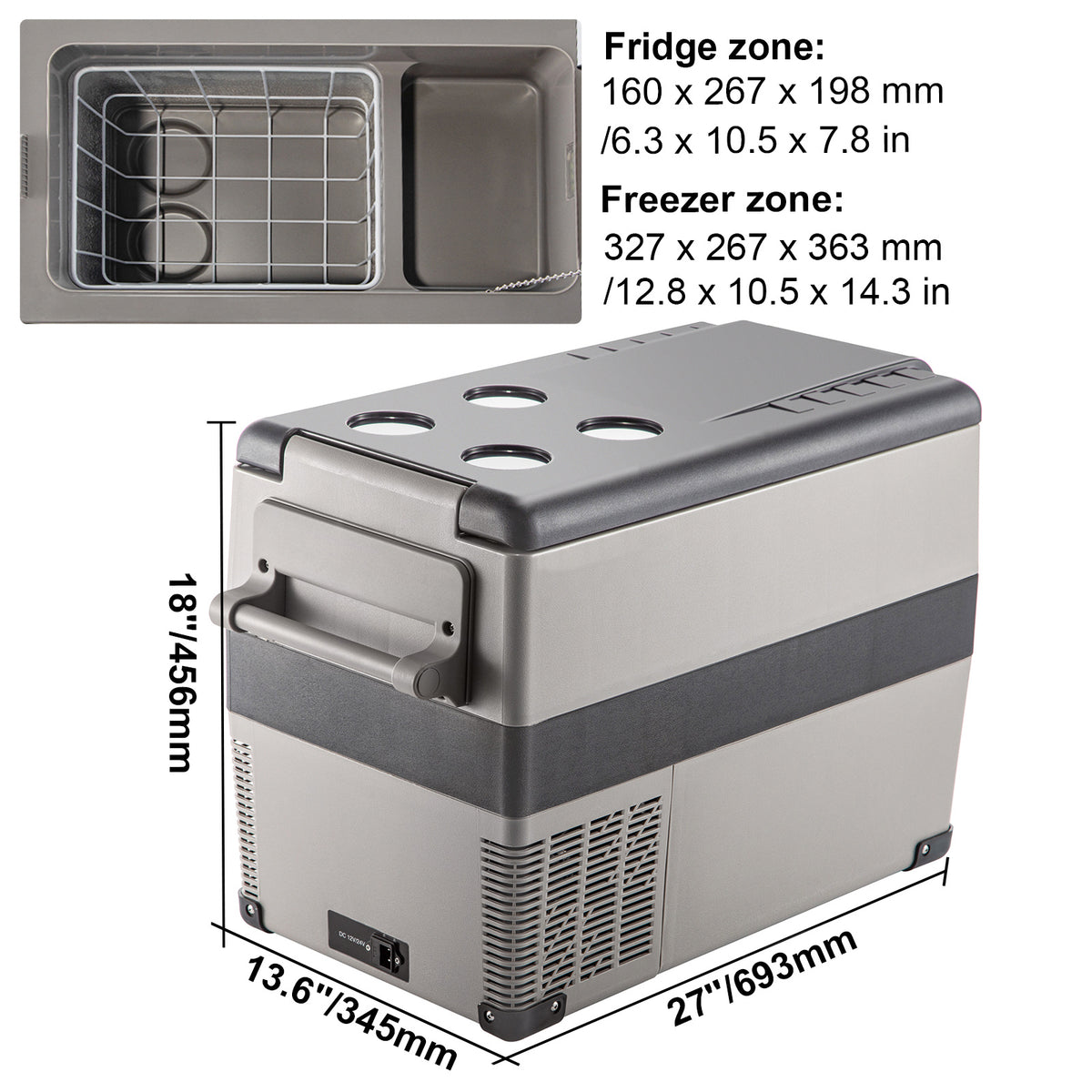 HAPPYBUY 11.89gal Compact Car Refrigerator - 110V 5.55-26.42gal, Square Design with Multiple Compartments, USB Charging Port & Power Window, Durable for Vehicle Storage, Car Refrigerator, Vehicle Cooling Solution, Modern Car Accessory, Efficient Cooling S
