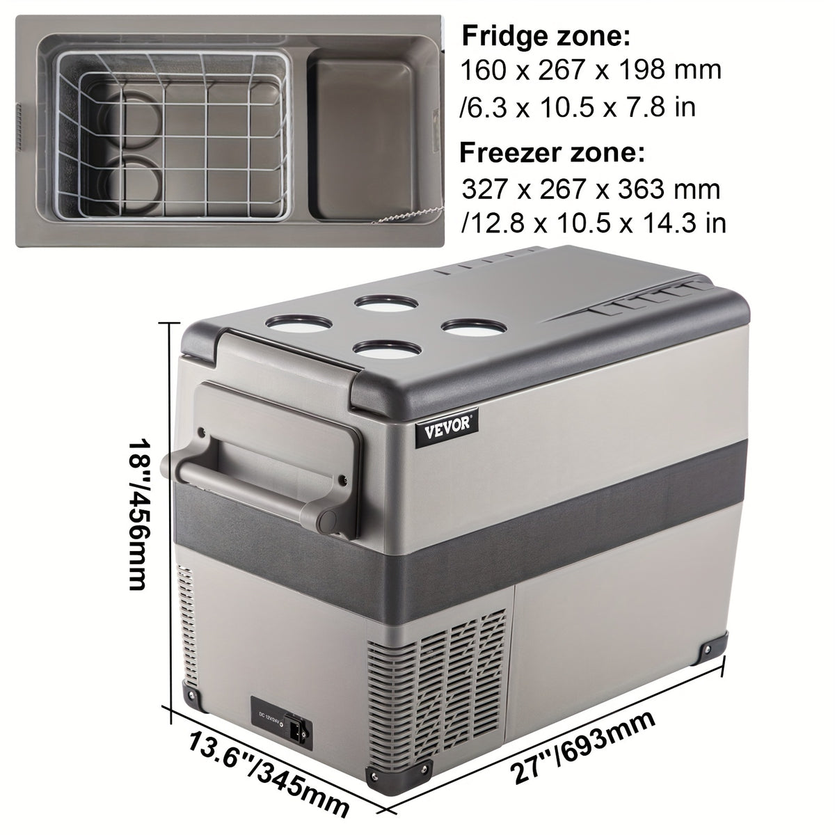 VEVOR 12 Volt Refrigerator 11.89gal(48qt) Fast Cooling Portable Freezer With App Control Car Fridge With 12\u002F24v DC & 110-240v AC For Travel, Camping And Home Use, 48 Quart, Black