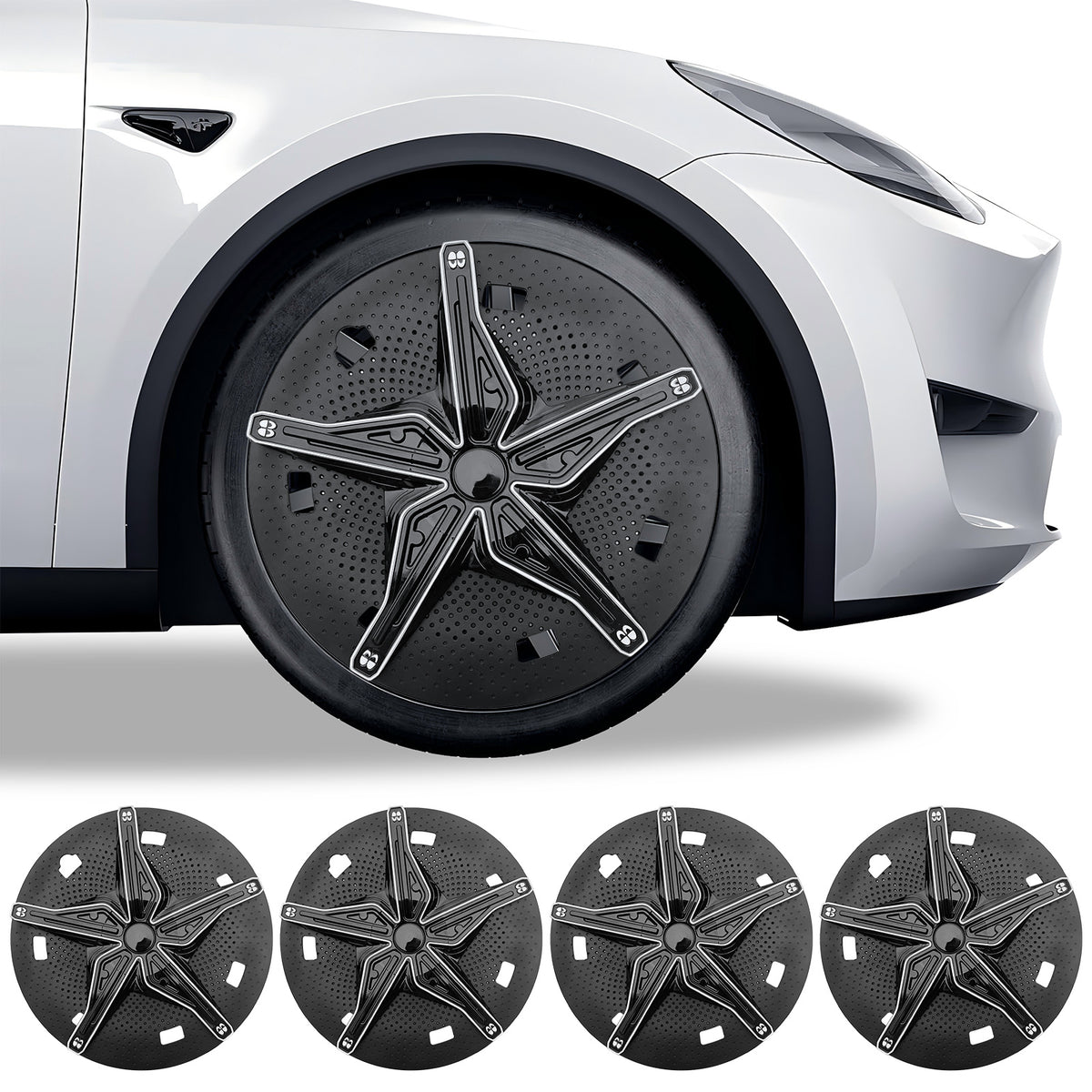 19 Inch Black Sea Star Hubcaps for Tesla Model Y 2019–2024 – Stylish Wheel Covers for Gemini Rims (Set of 4)