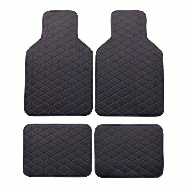 4pcs Luxury Faux Leather Car Floor Mats for Tesla Model 3\u002FY\u002FS\u002FX 2012-2025 - Complete Coverage, Thick Padding, Durable & Easy Clean, Fit, Black with Blue Diamond Pattern, Vehicle Interior Upgrade, Sleek Car Accessory, Easyclean Material