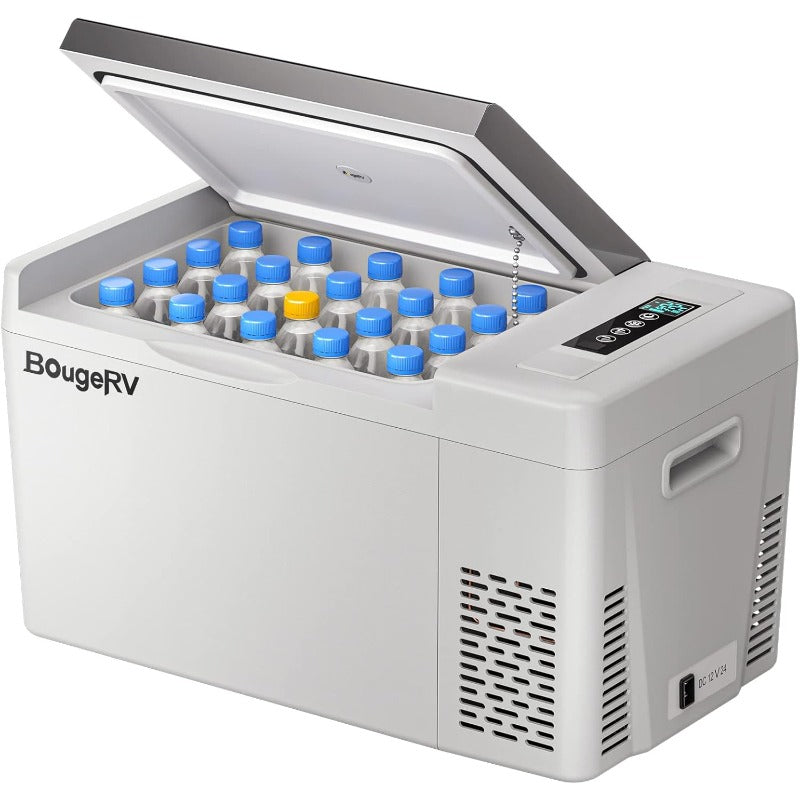 BougeRV Portable Car Freezer 12V\u002F24V Compressor Refrigerator with Freezer Section, 12V \u002F24V \u002F110-240V AC Power, 7°F to 50°F Temperature Range, Low Noise, - RV\u002FCamping Fridge for Trucks, SUVs, Campers, Boats (No Ice