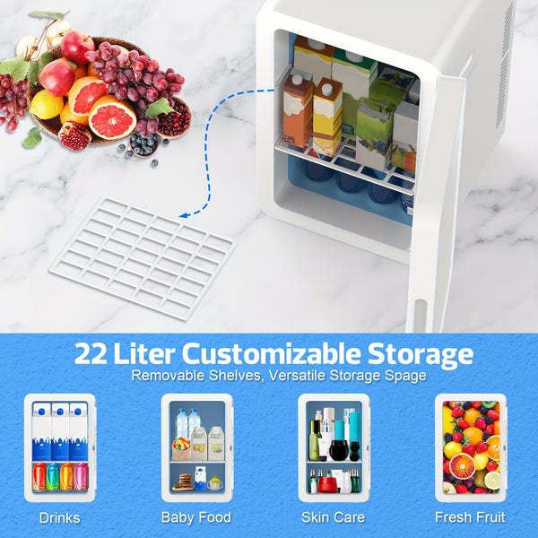 ADVWIN 5.81gal Mini Fridge, 12v DC Portable Cooler Warmer, Mini Refrigerator with Glass Front, for Car Office Desk & Dorm Food Beverage Skincare